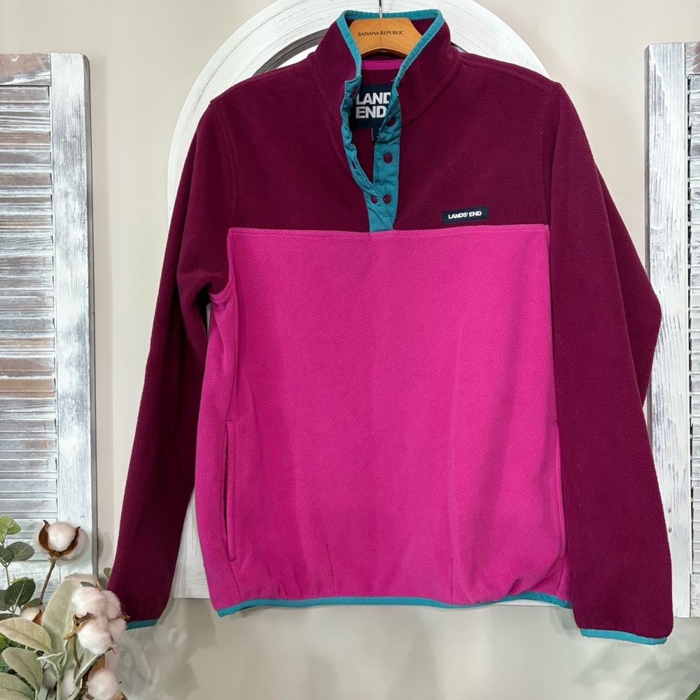 LANDS END Women’s 1/4 Snap Heritage Fleece Pullover Sweatshirt 2 Toned Sz.small